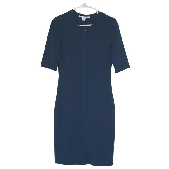 Diane Von Furstenberg Saturn  Navy Blue Zipper Detail Dress  SZ 6 - Picture 2 of 6